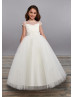 Ivory Dotted Tulle Lace Keyhole Back Sweet Flower Girl Dress